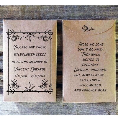 Memorial Seed Packet Favors, Funeral Remembrance Envelopes, Personalized Celebration of Life Custom Seed Packet Keepsake, Set of 25 - image1